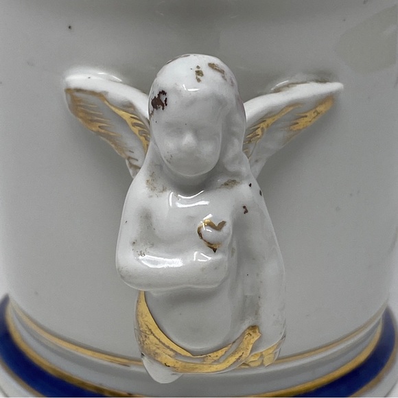 Antique Gilt Embossed "Present" Shaving Mug Occupational Angel Cherub Handle VTG - Picture 7 of 12